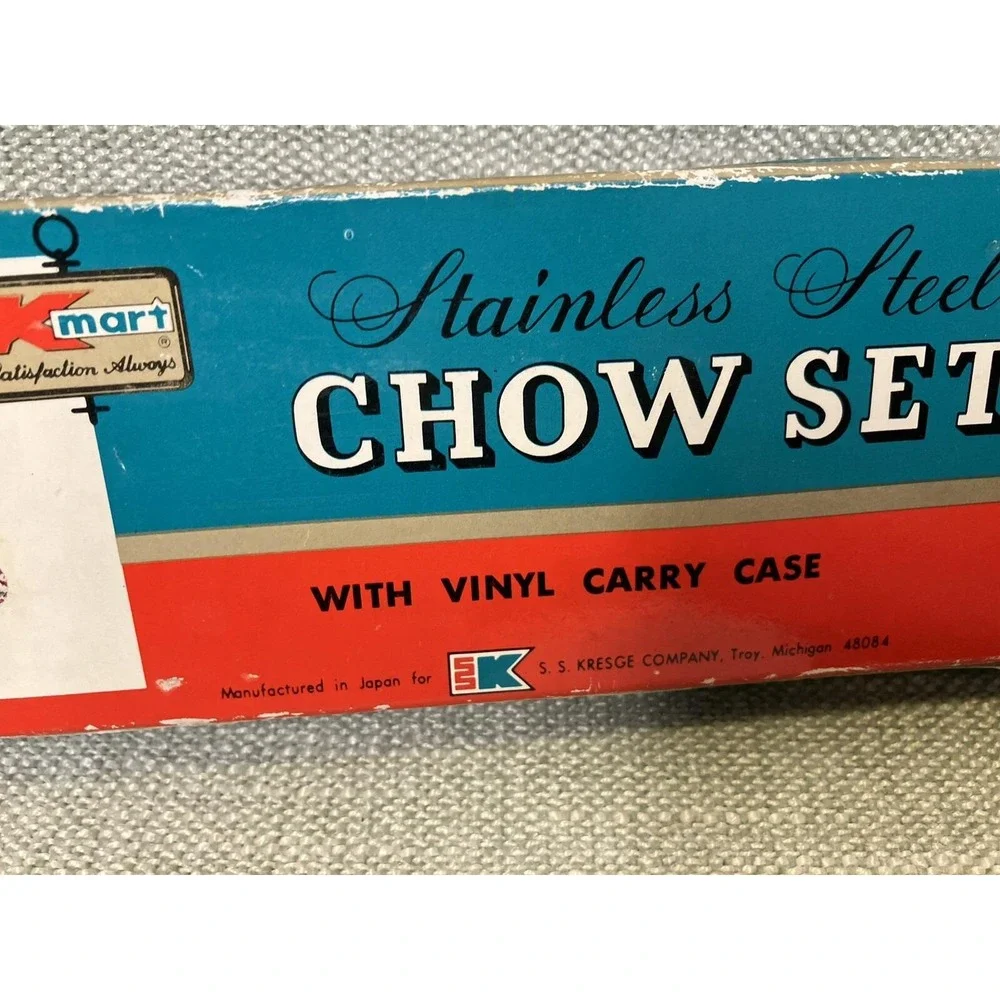 Vintage Kmart Stainless Steel Chow Set Camping Utensils Japan S.S. Kresge Box